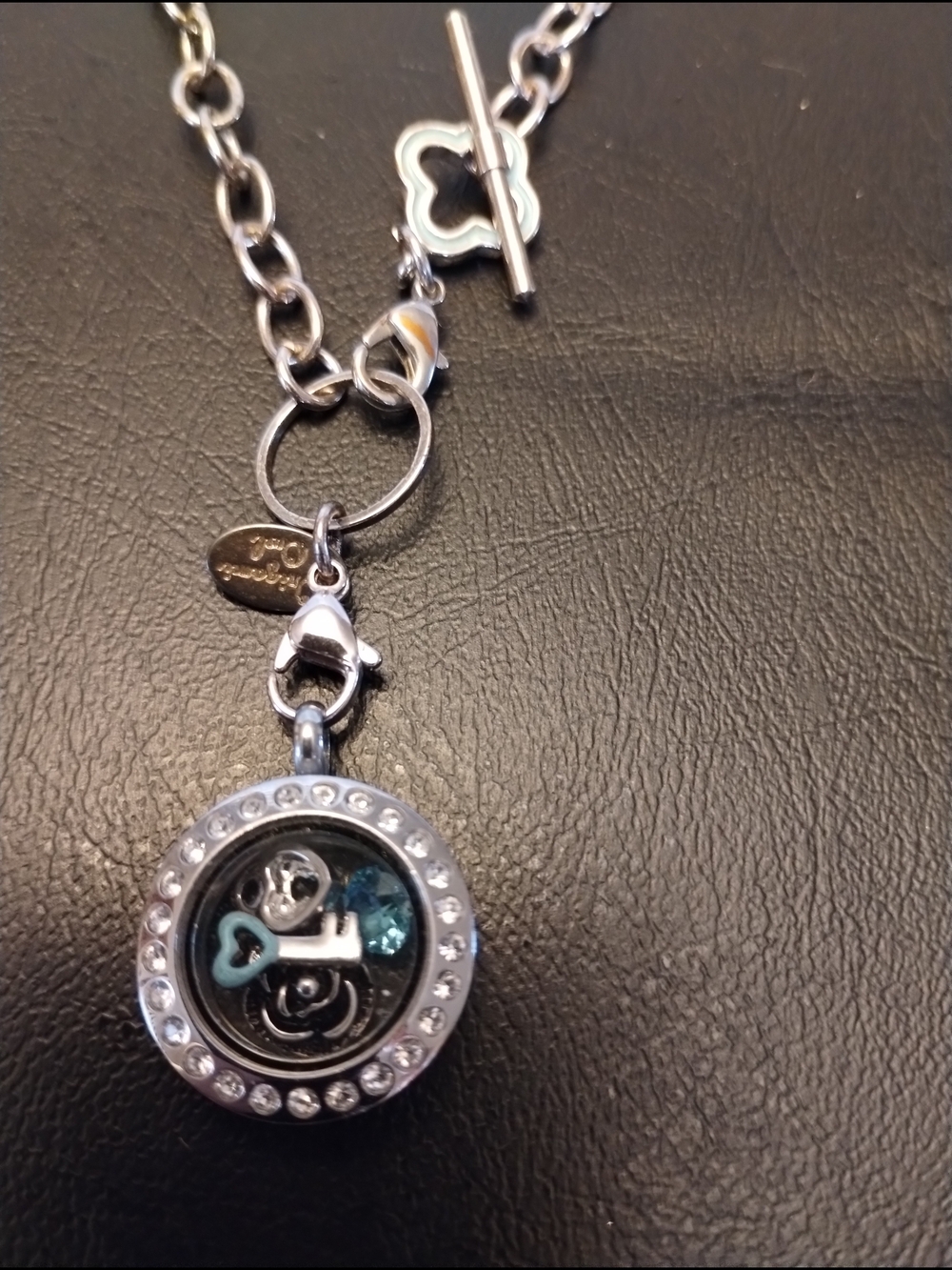 Silver-Tone Round Locket Necklace with Blue Accent Charms Oragmi Owl